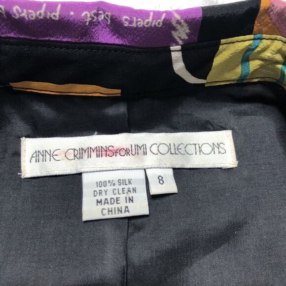Wmns VTG Anne Crimmins for Umi Collections Silk Dress Black Pink Shoulder Pads - Picture 4 of 12